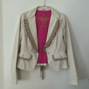 Y2K Mackage Leather Ruffle & Cotton Shell cream Blazer